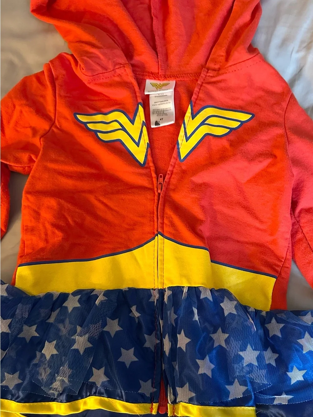 Kids Wonder-Inspired Red & Blue Zip Hoodie with Star Skirt